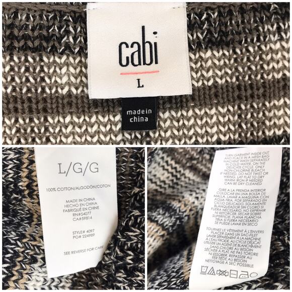 Cabi Classic Cardigan Plaid Fringe Open Front Knit Sweater Boho Brown Cotton L - Picture 13 of 13